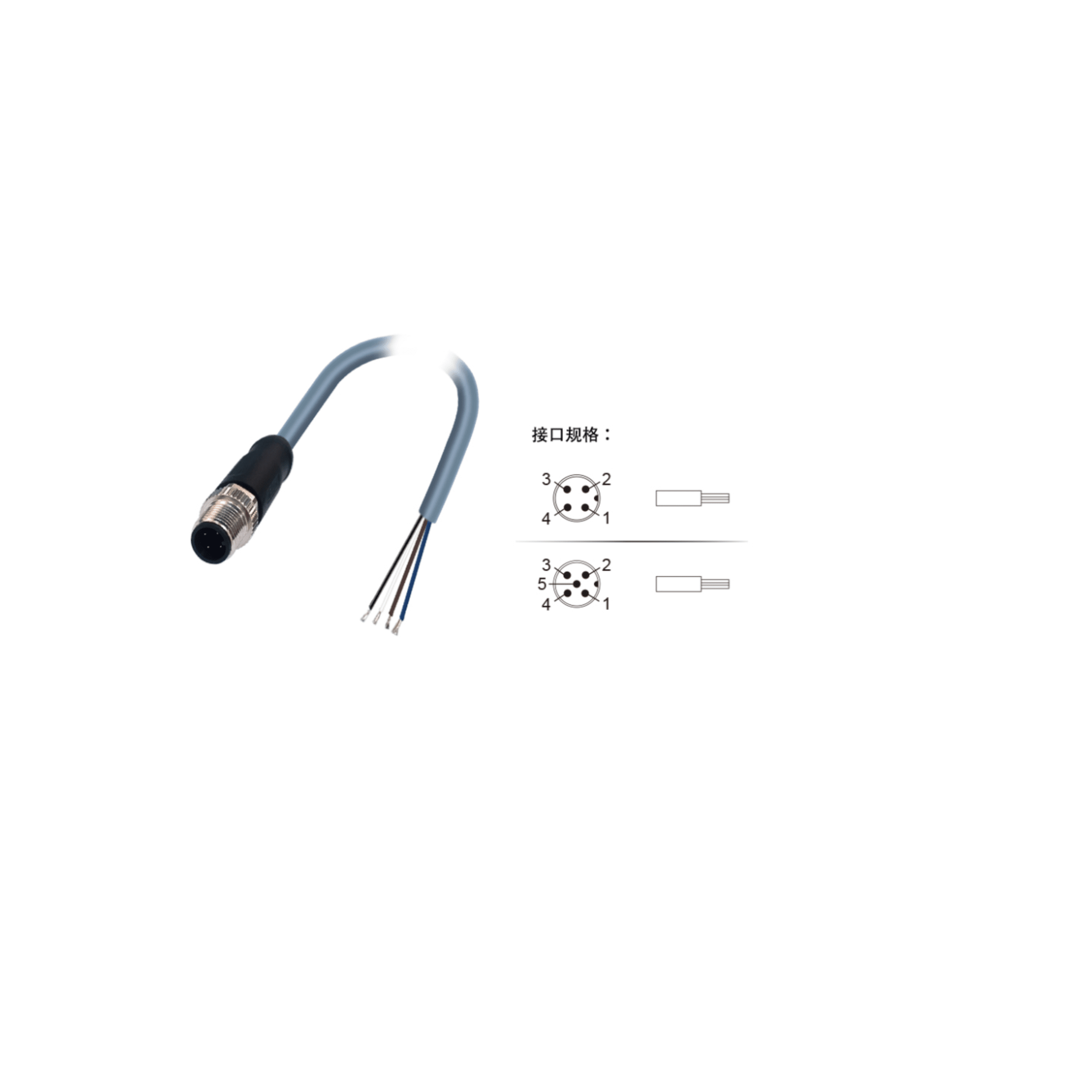 M12(A-code)单端I/O预铸连接器