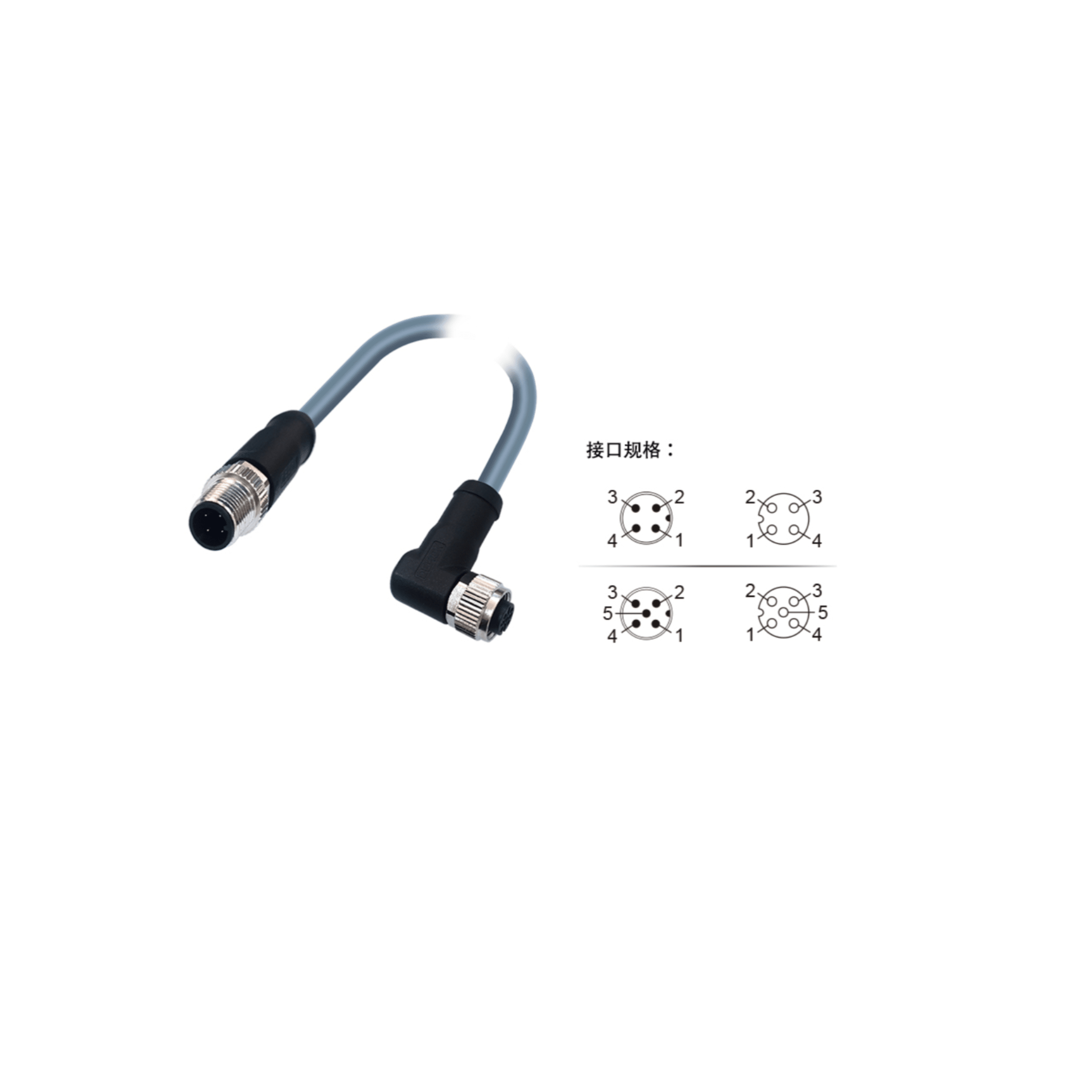 M12(A-code)双端I/O预铸连接器 - 图片 2